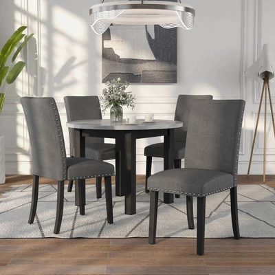 5pc Kellum Contemporary Round Dining Set White/Brushed Brown Gray/Light Gray - MiBasics
