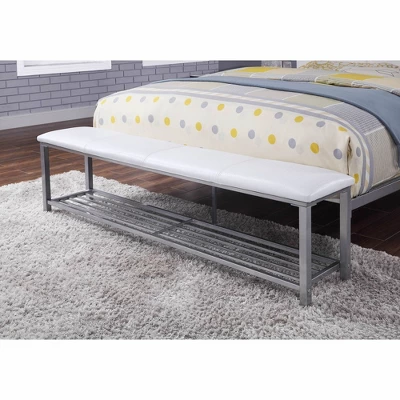 Queen Prunda Padded Headboard Platform Bed With Bench White/Silver - MiBasics - Image 2