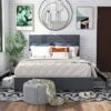 Ekali Upholstered Platform Bed With 4 Side Drawers - MiBasics