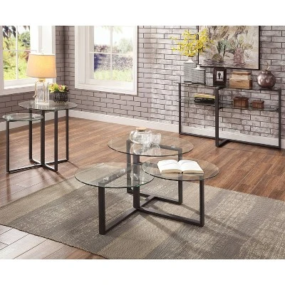 Muria Multi Top Design Sofa Table With A Glass Top Gun Metal - MiBasics - Image 2