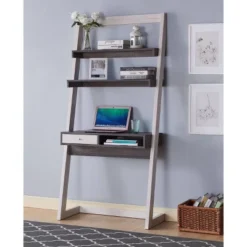 Holten 2 Open Shelves Leaning Desk White Oak/Distressed Gray - MiBasics