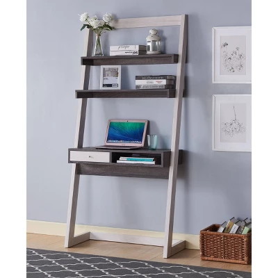 Holten 2 Open Shelves Leaning Desk White Oak/Distressed Gray - MiBasics