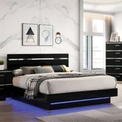 Cavatao Platform Bed With Led Light Black/Chrome - MiBasics