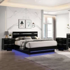 3pc Cavatao Bed With 2 Nightstands Black/Chrome - MiBasics