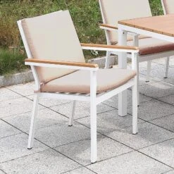 2pk Nawaren Aluminum Patio Arm Chairs White/Oak - MiBasics
