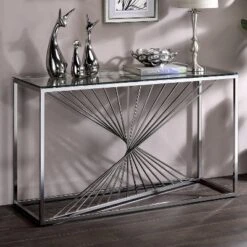 Wondry Geometric Inspired Sofa Table With Glass Top Chrome - MiBasics