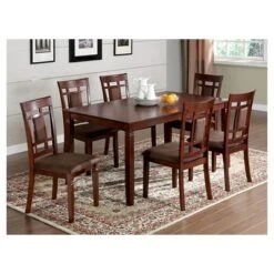 7pc Adressa Dining Set With Gridded And Padded Chair Back/Dark Cherry - MiBasics