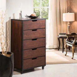 Owen 5 Drawer Chest Vintage Walnut/Black - MiBasics
