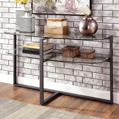 Muria Multi Top Design Sofa Table With A Glass Top Gun Metal - MiBasics