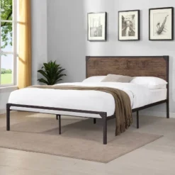 Margrit Two-Tone Design Platform Bed Dark Brown - MiBasics